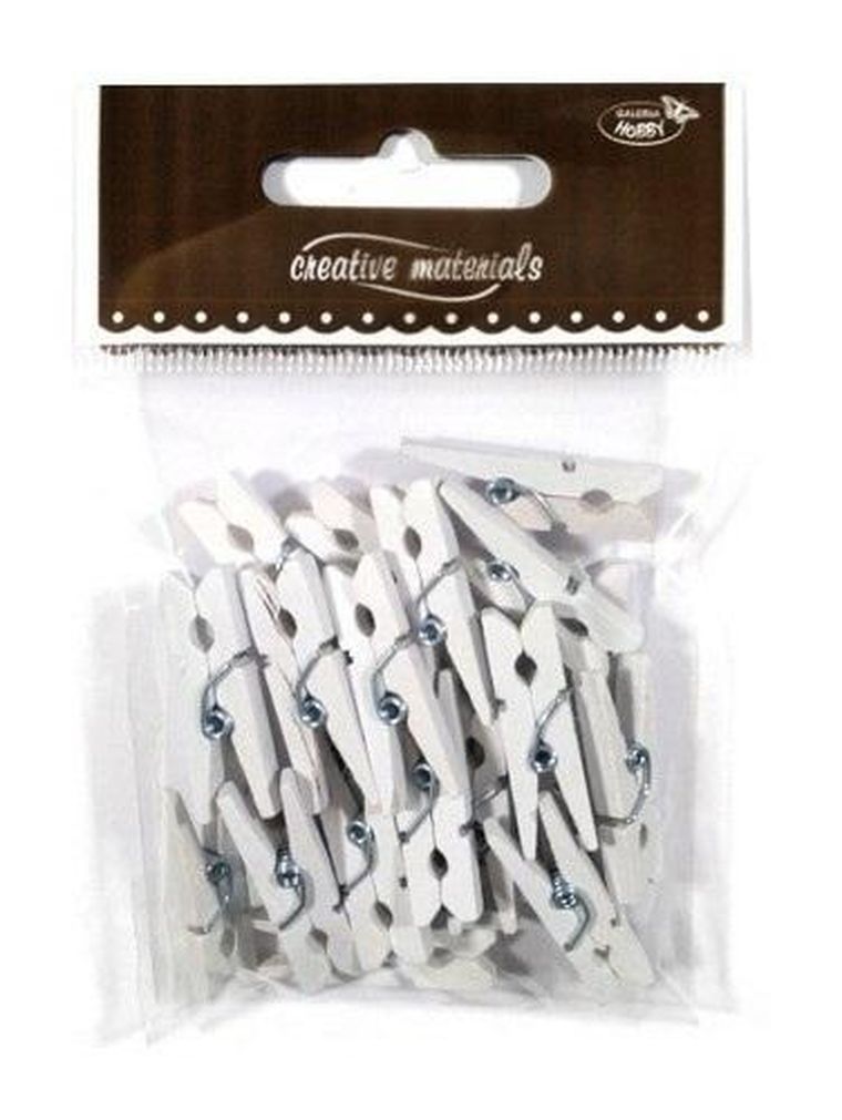 Galeria Hobby, klamerki drewniane, białe, 30 mm, 25 szt.