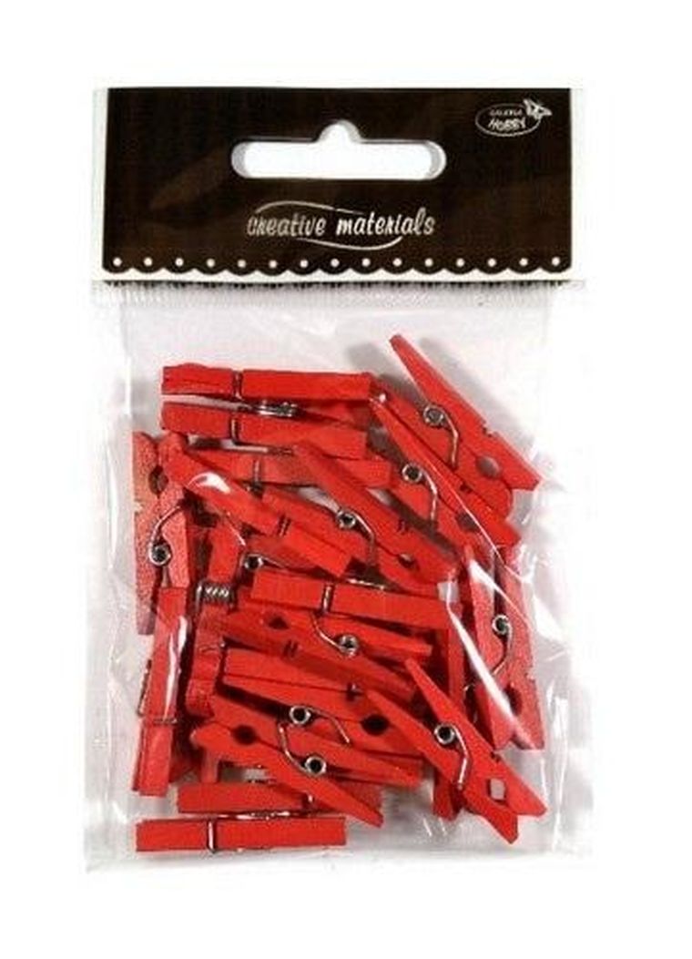 Galeria Hobby, klamerki drewniane, czerwone, 30 mm, 25 szt.