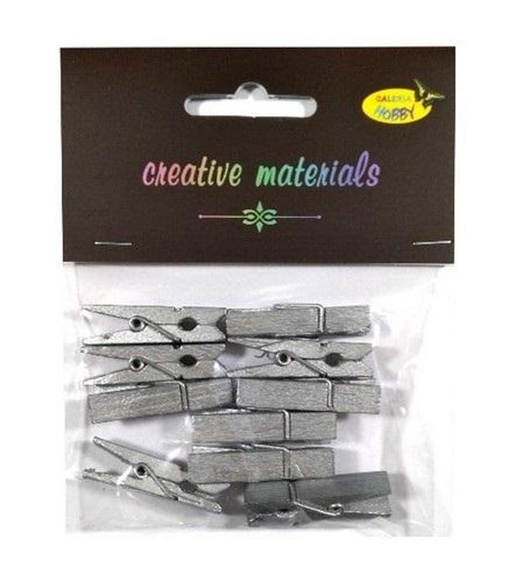 Galeria Hobby, klamerki drewniane, srebrne, 35 mm, 10 szt.
