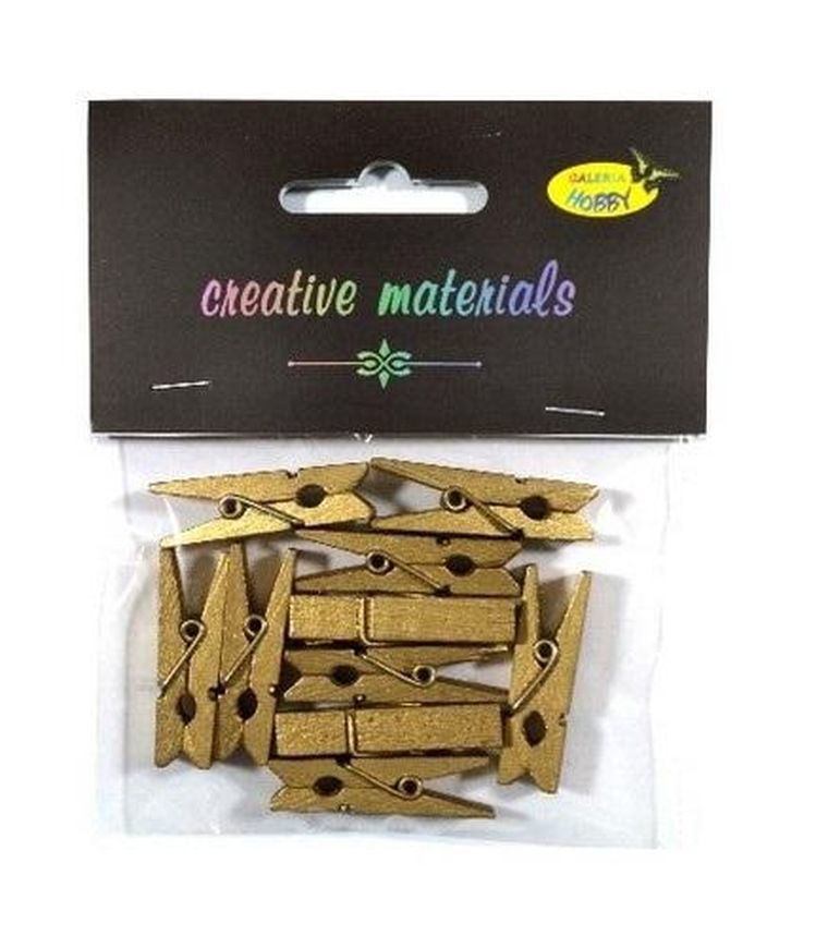 Galeria Hobby, klamerki drewniane, złote, 35 mm, 10 szt.