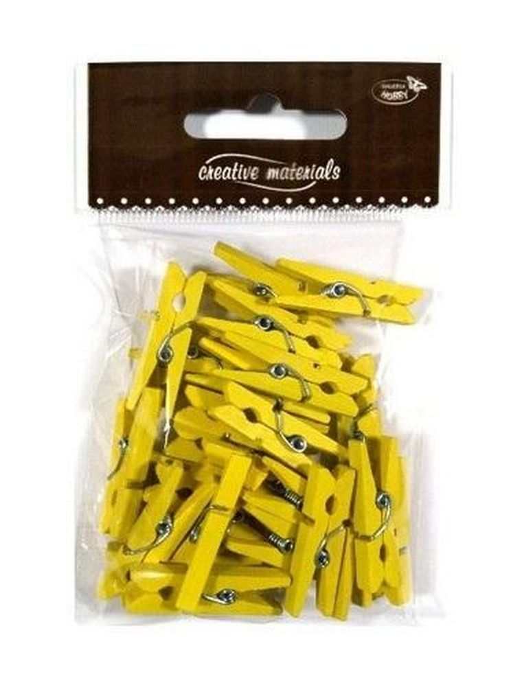 Galeria Hobby, klamerki drewniane, żółte, 30 mm, 25 szt.