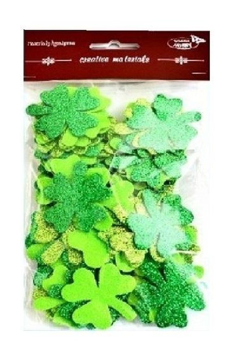 Galeria Hobby, koniczyny brokatowe, tonacja zielona, 44 szt.