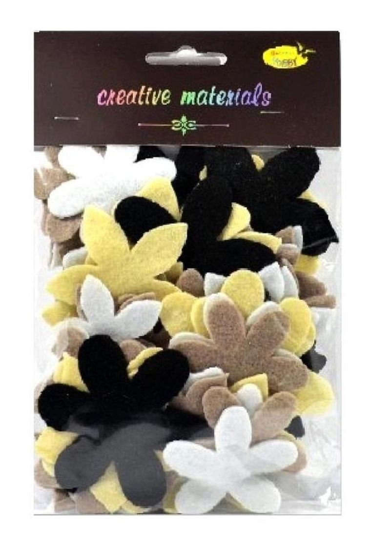 Galeria Hobby, kwiatki z filcu, tonacja czarno-szara, 60 szt.