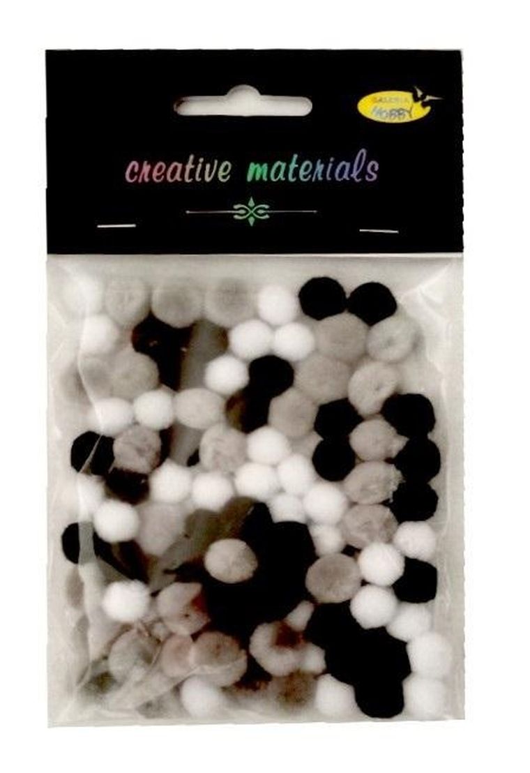Galeria Hobby, pompony akrylowe, biało-szaro-czarne, 10 mm, 100 szt.