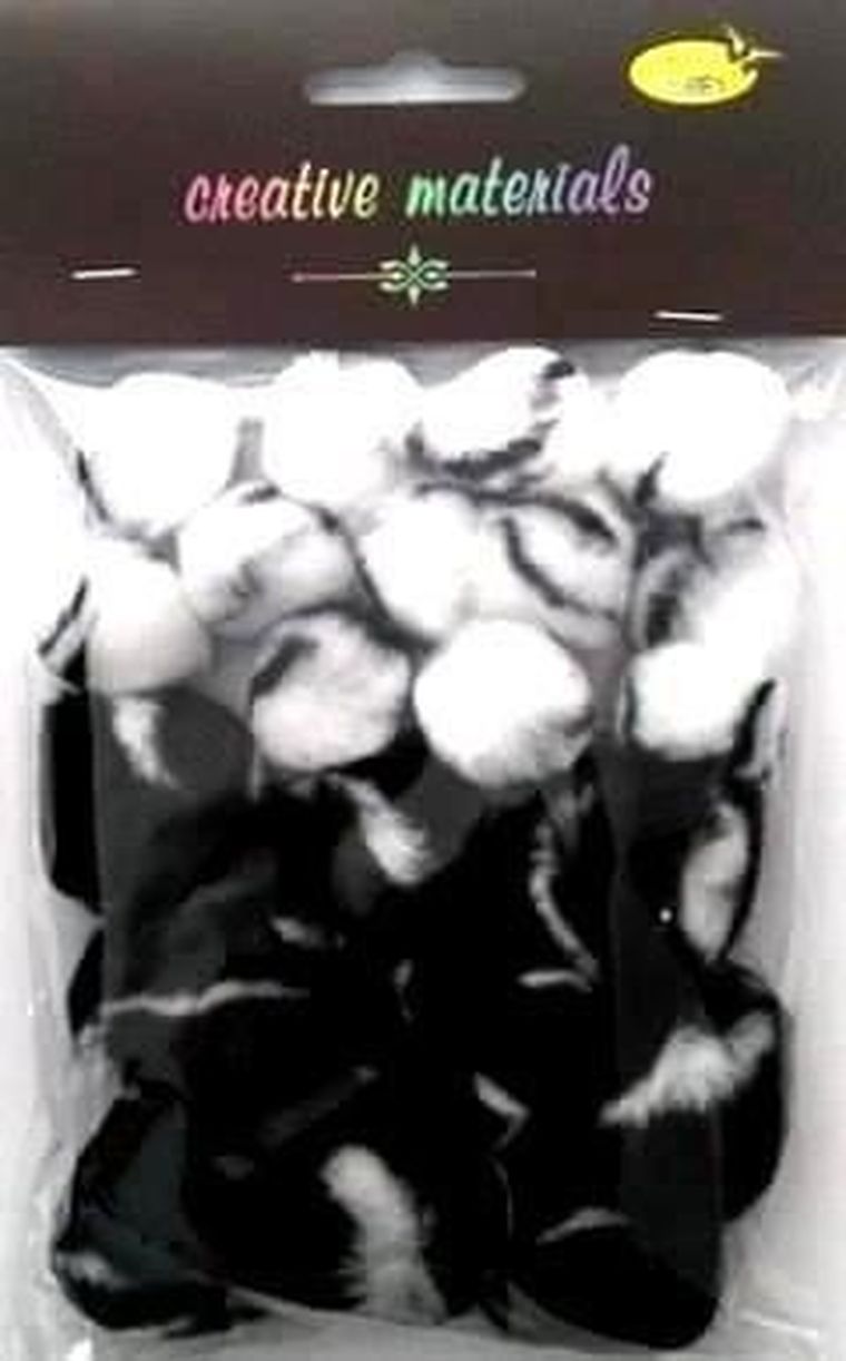 Galeria Hobby, pompony dwukolorowe, biało-czarne, 25-40 mm, 21 szt.