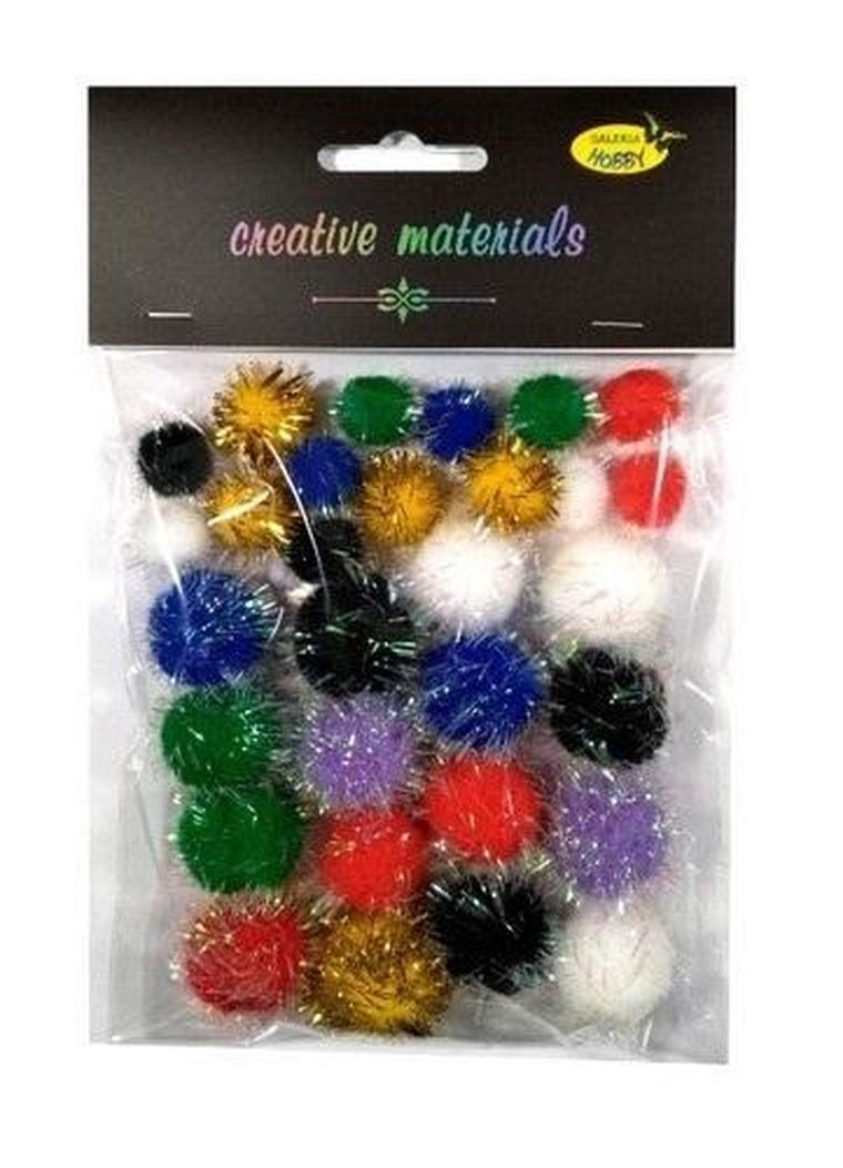 Galeria Hobby, pompony glitter, kolorowe, 15-25 mm, 30 szt.