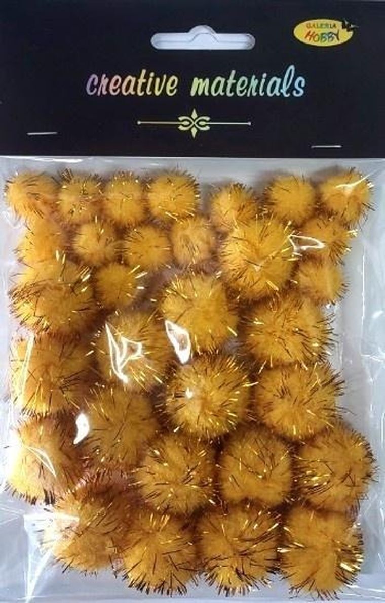 Galeria Hobby, pompony glitter, złote, 15-25mm, 30 szt.
