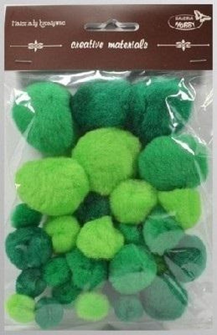 Galeria Hobby, pompony tonacyjne, zielone, 15-40 mm, 30 szt.