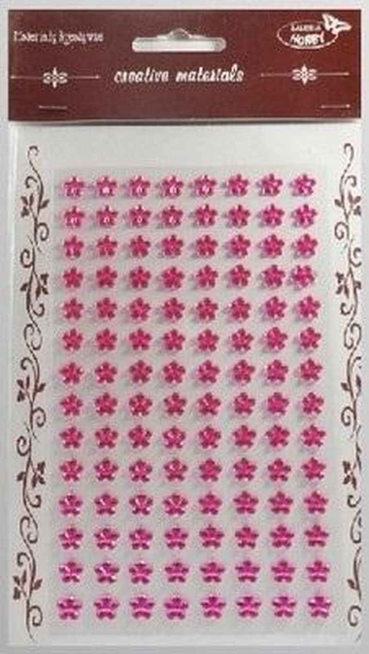 Galeria Hobby, stiker z kryształkami, kwiaty, jasno różowe, 8 mm, 112 szt.