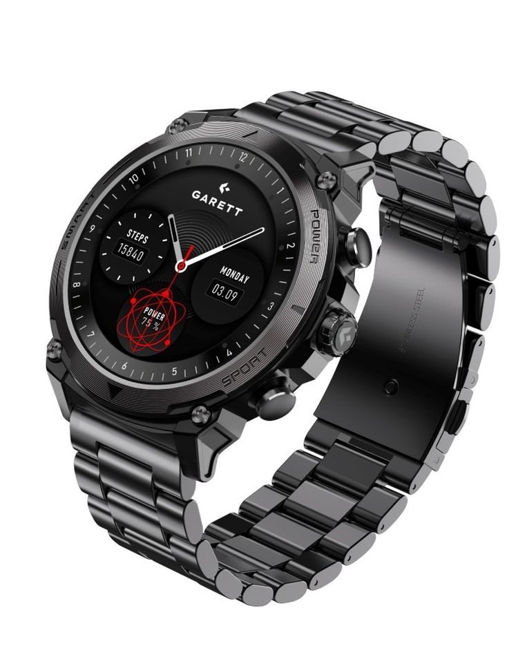 Garett, Atom, smartwatch czarny stalowy