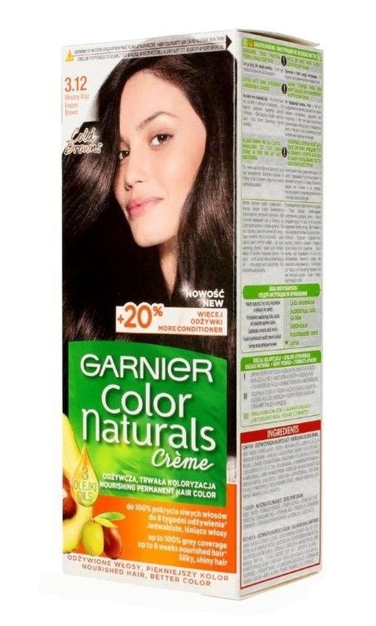 Garnier, Color Naturals, krem koloryzujący, nr 3.12 Mroźny Brąz