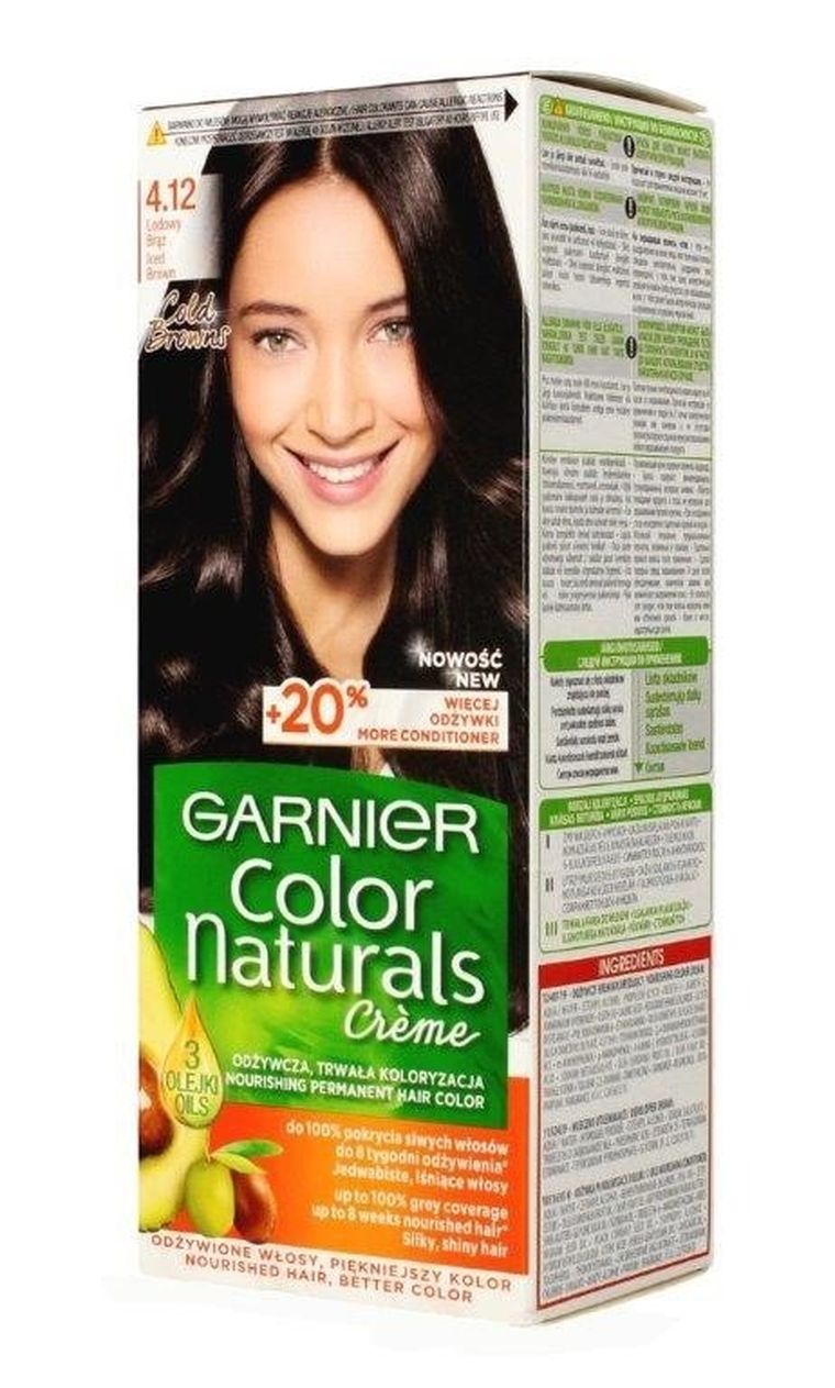 Garnier, Color Naturals, krem koloryzujący, nr 4.12 Lodowy Brąz