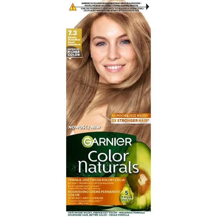 Garnier, Color Naturals, odżywcza farba do włosów, 7.3 naturalny złocisty blond