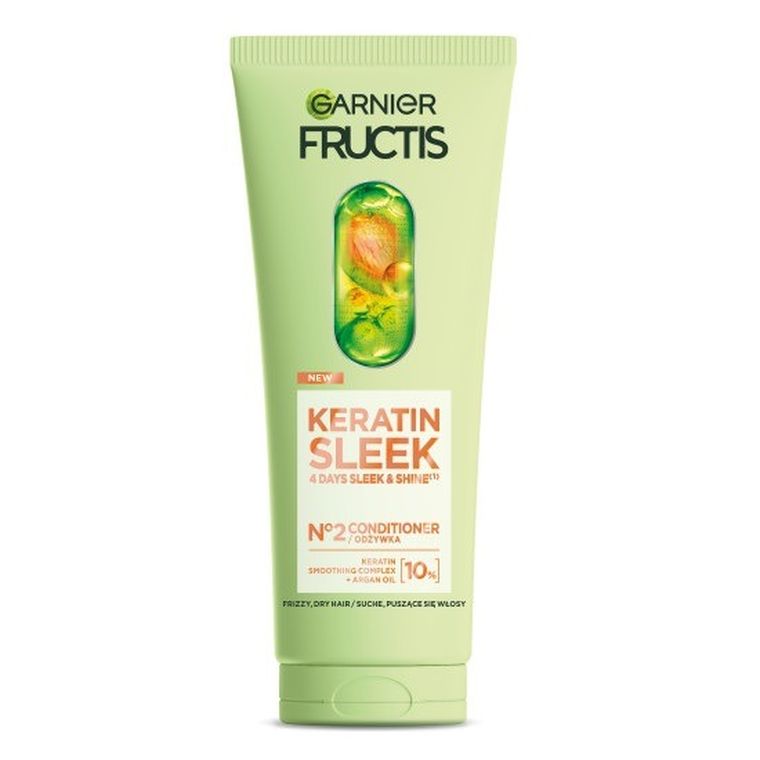 Garnier, Fructis Keratin, Sleek, odżywka do włosów suchych i puszących się, 200 ml