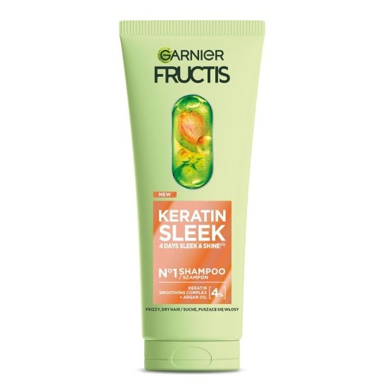 Garnier, Fructis Keratin, Sleek, szampon do włosów suchych i puszących się, 200 ml