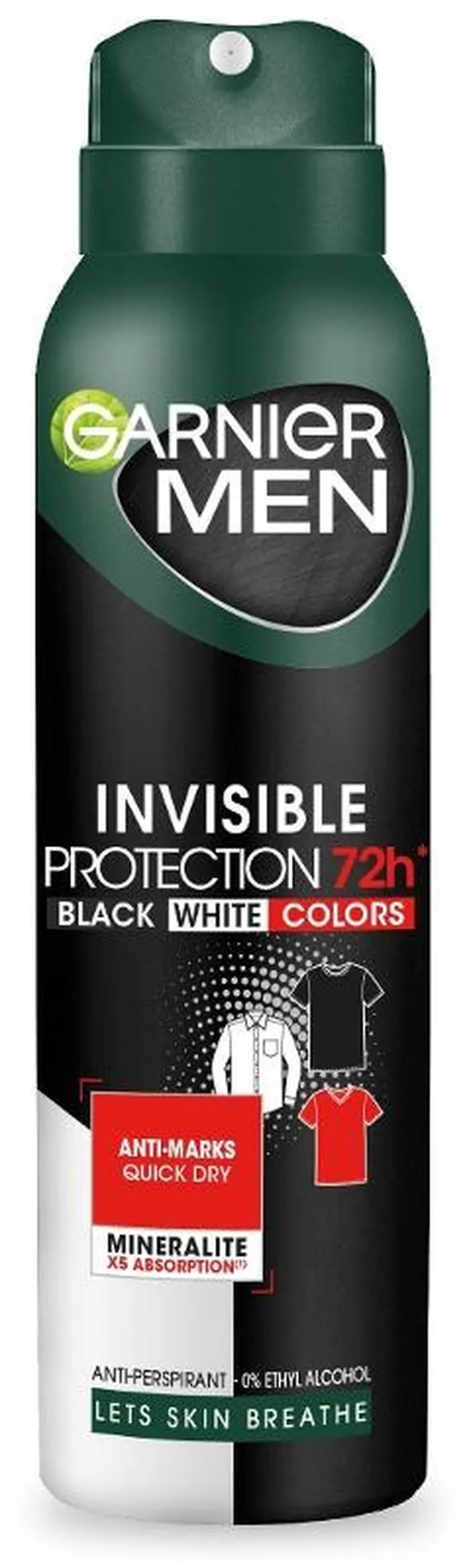 Garnier, Men, dezodorant, spray invisible protection, 72h, black, white, colors, 150 ml