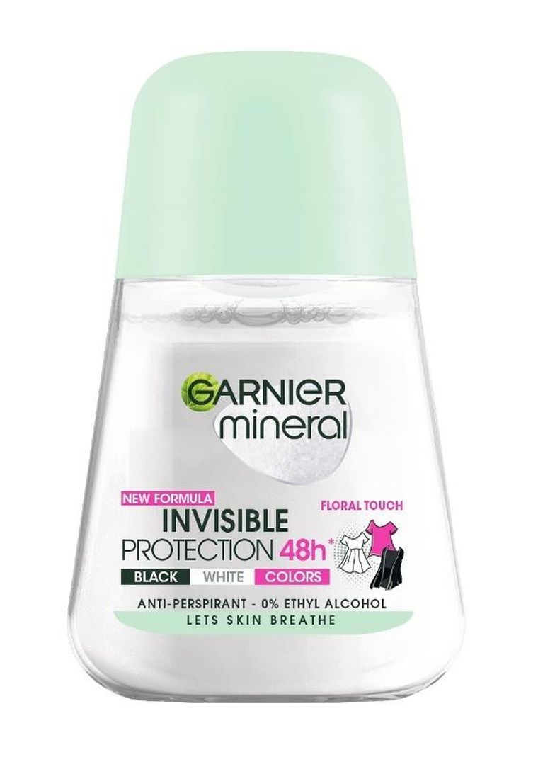 Garnier, Mineral, dezodorant, roll-on, Invisible Protection 48h floral Touch, Black, White, Colors, 50 ml