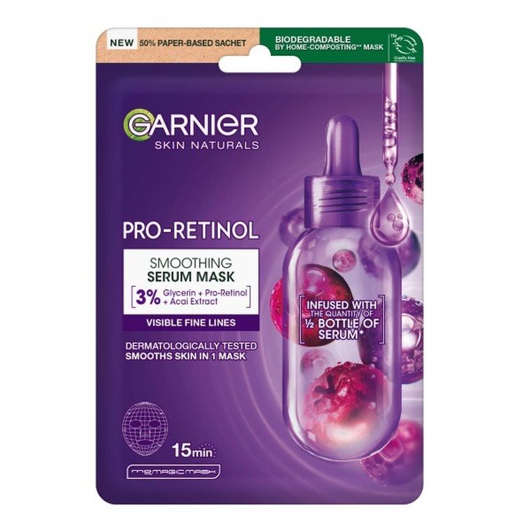 Garnier, Pro-Retinol, wygładzająca serum-maska na tkaninie, 22g