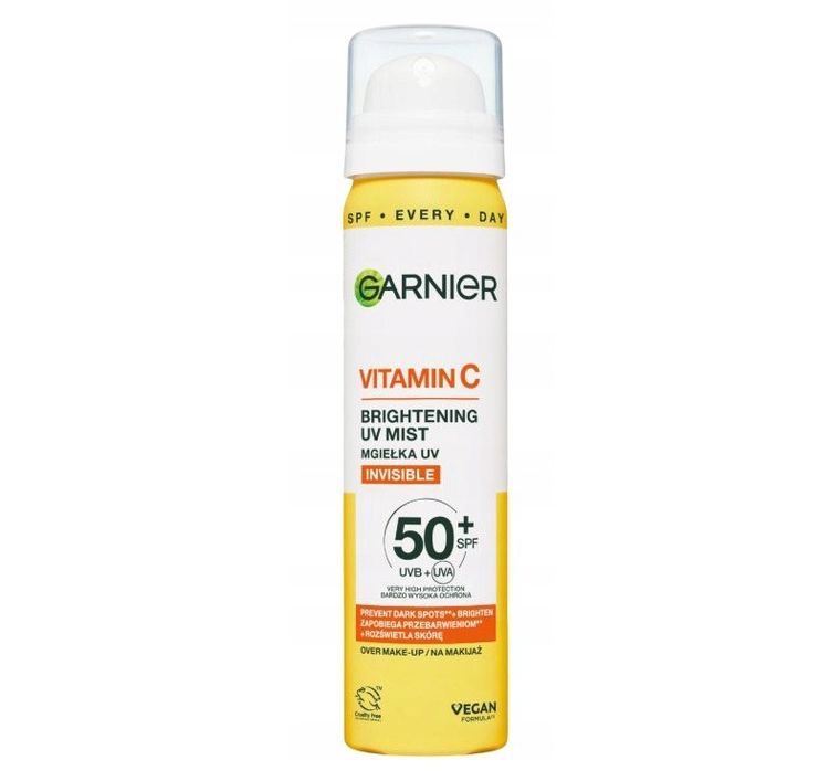 Garnier, Vitamin C, rozświetlająca mgiełka ​​UV na makijaż z SPF 50+ i witaminą C, 75 ml