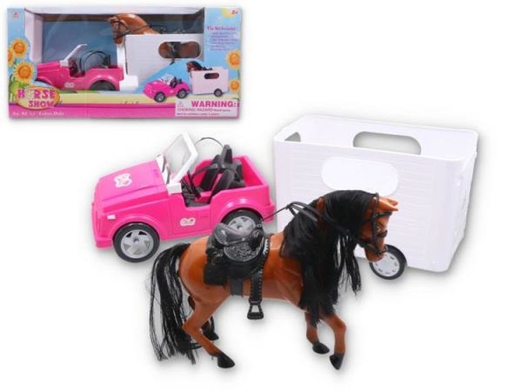 Gazelo, samochód z przyczepą do przewożenia koni, zestaw z figurką