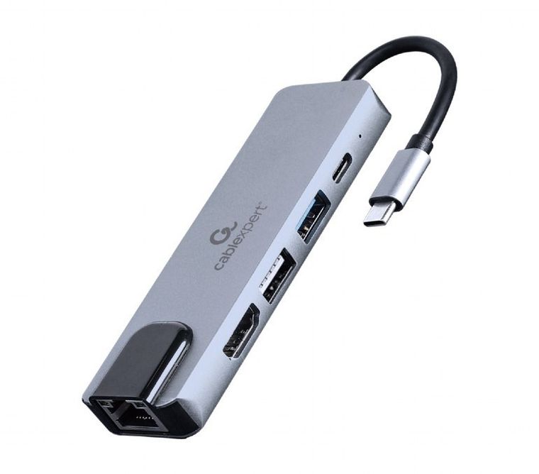 Gembird, adapter wieloportowy, USB-C, 5w1, PD, HDMI, USB 3.1, USB 2.0, LAN