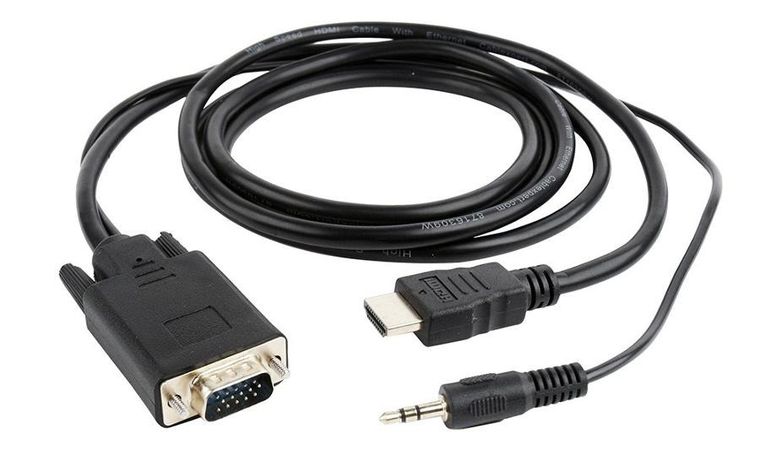 Gembird, konwerter HDMI do VGA, mini jack, 1,8m, czarny