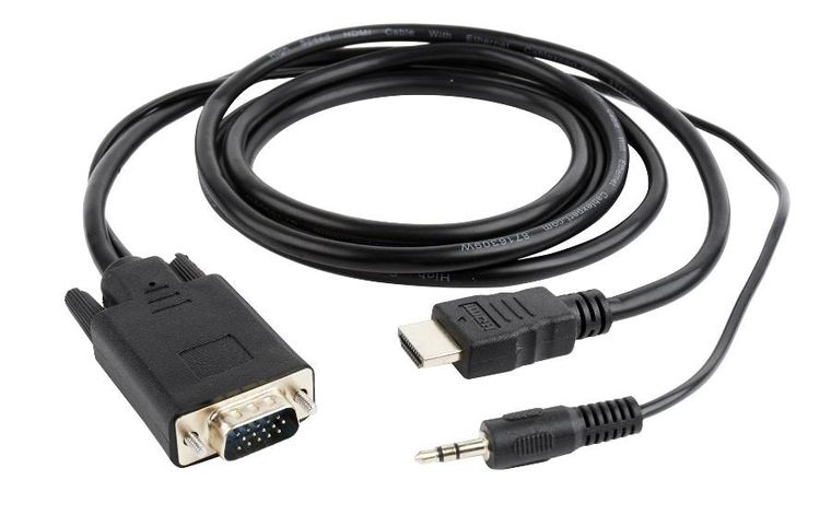 Gembird, konwerter HDMI do VGA, mini jack, 3m, czarny