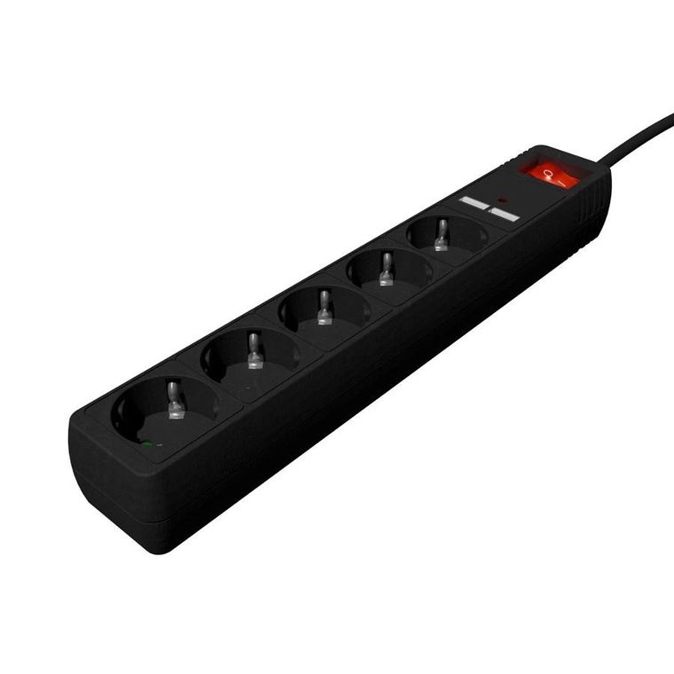 Gembird, listwa zasilająca, przeciwprzepięciowa, 5XSCHUKO + 2xUSB, 1,5m, czarna