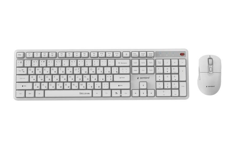Gembird, Silent Key Pro Business, zestaw bezprzewodowy, klawiatura i mysz, biały, układ RU