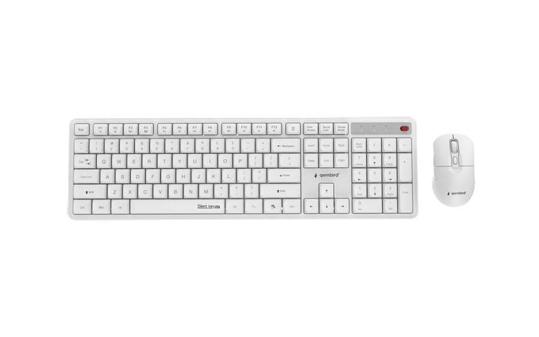 Gembird, Silent Key Pro Business, zestaw bezprzewodowy, klawiatura i mysz, biały, układ US
