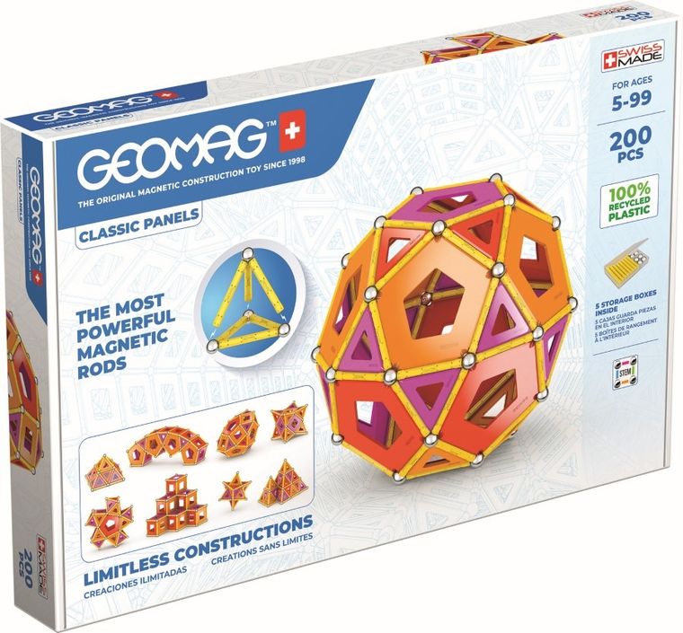 Geomag, Classic Panels Recycled, konstrukcyjne klocki magnetyczne, 200 elementów