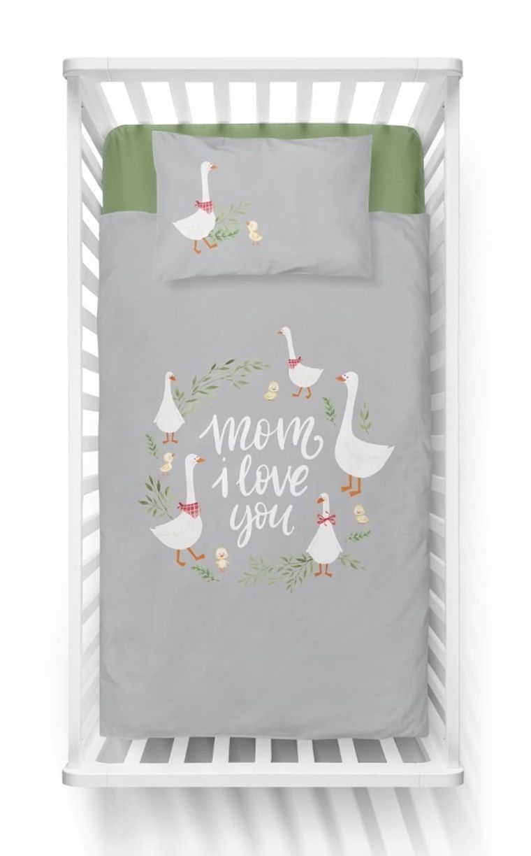 Gęsi, 2-częściowy komplet pościeli dziecięcej, bambus, szary, 100-135 cm