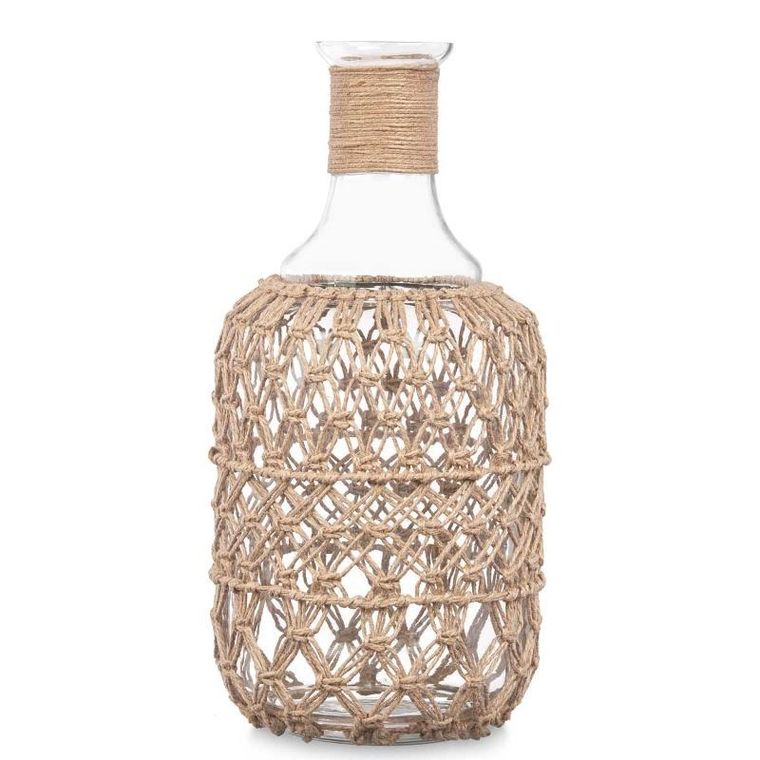 Giftdecor, ozdobna butelka w plecionce ze sznurka w naturalnym kolorze