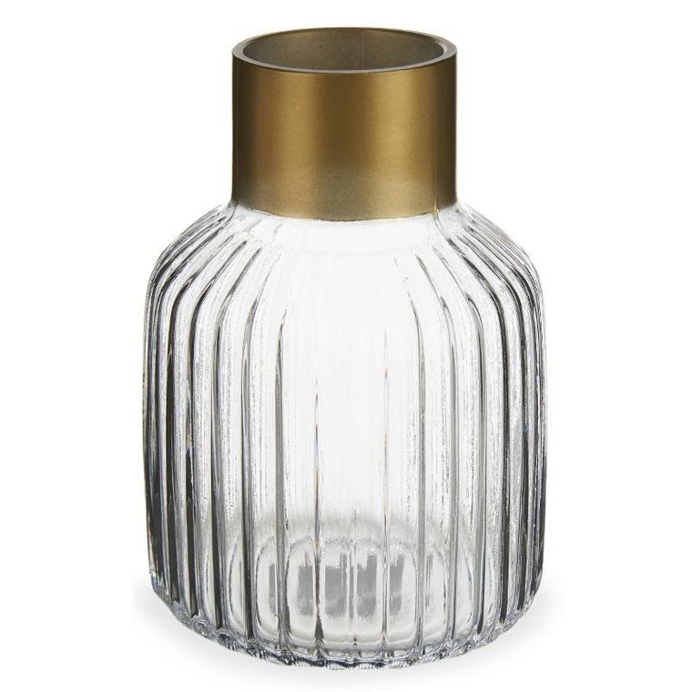 Giftdecor, prążkowany wazon ze złotym dekorem, wys. 18 cm