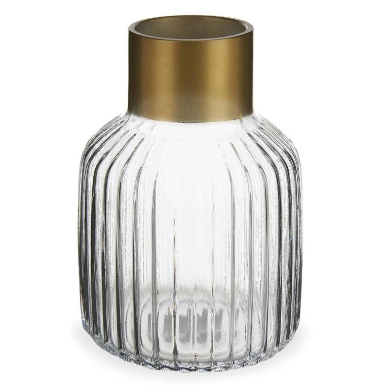 Giftdecor, prążkowany wazon ze złotym dekorem, wys. 22 cm