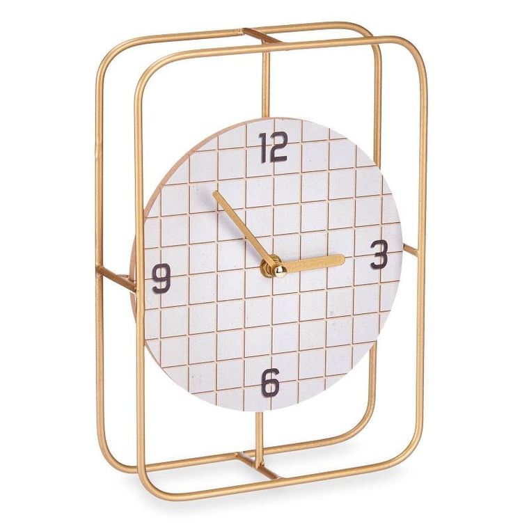 Giftdecor, zegar na komodę z tarczą w kratę i złotymi wskazówkami, 18.5-25.5 cm
