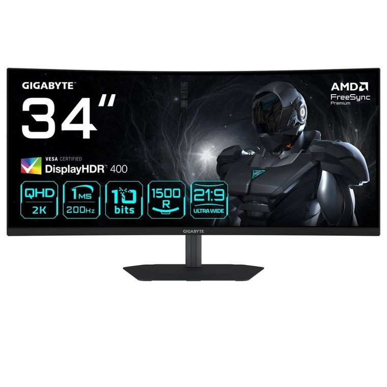 Gigabyte, monitor, 34", G34WQC2, WQHD, 200Hz, 2DP, 2HDMI