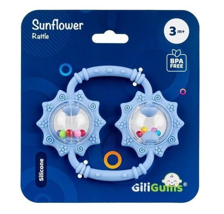 GiliGums, Słoneczniki, grzechotka, gryzak silikonowy, niebieski