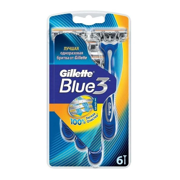 Gillette, Blue 3, jednorazowe maszynki do golenia dla mężczyzn, 6 szt.