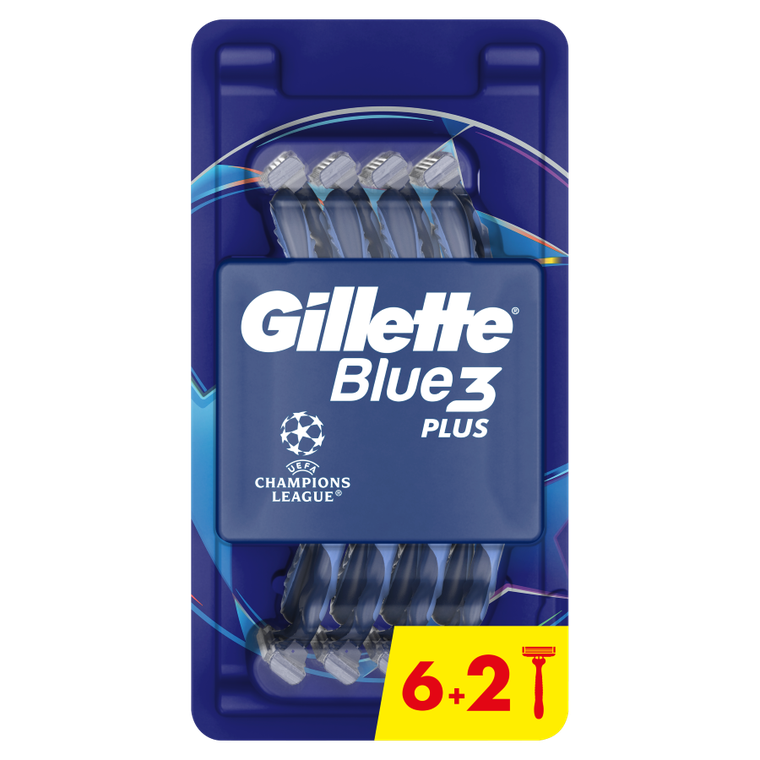 Gillette, Blue3 Football, jednorazowa maszynka do golenia dla mężczyzn, 6+2 szt.