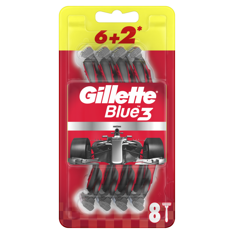Gillette, Blue3 Nitro, jednorazowa maszynka do golenia dla mężczyzn, 6+2 szt.