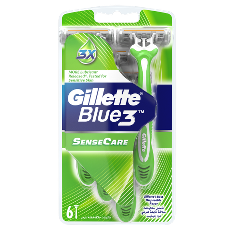 Gillette, Blue3 SenseCare, jednorazowe maszynki do golenia dla mężczyzn, 5+1 szt.