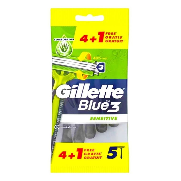 Gillette, Blue3 Sensitive, jednorazowe maszynki do golenia, 5 szt.