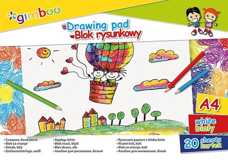 Gimboo, blok rysunkowy, biały, 70gsm, A4, 20 kartek