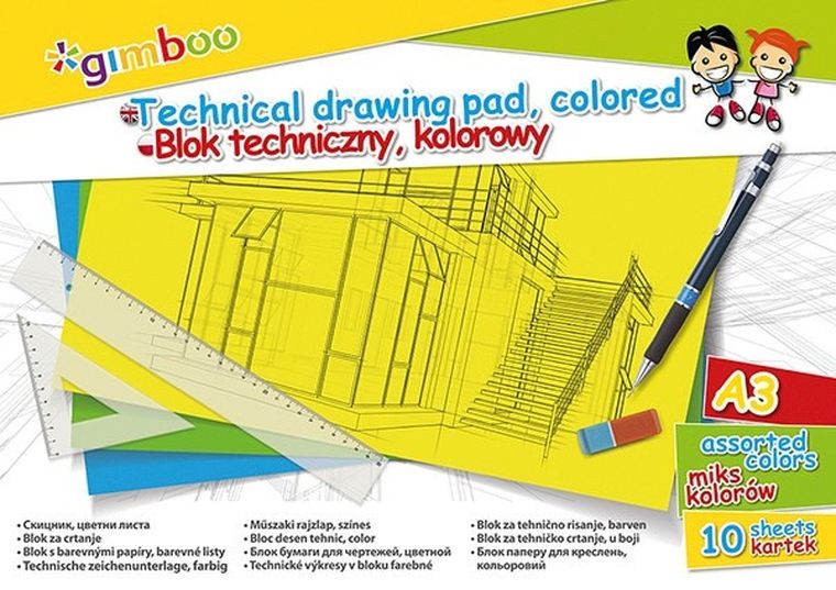 Gimboo, blok techniczny, kolorowy, 150gsm, A3, 10 kartek