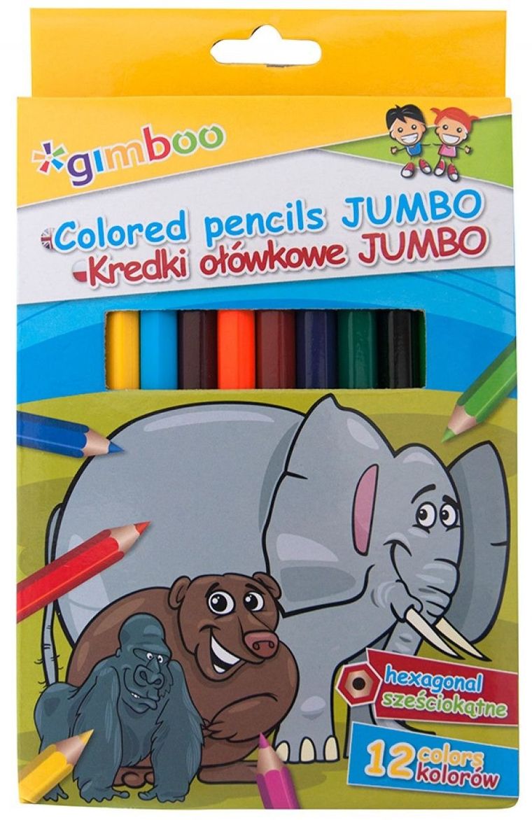 Gimboo, kredki ołówkowe Jumbo, sześciokątne, 12 szt.
