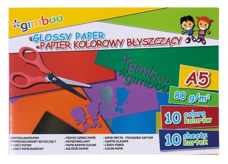 Gimboo, zeszyt papierów kolorowych błyszczących, A5, 10 kolorów