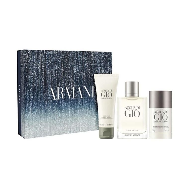 Giorgio Armani, Acqua di Gio, zestaw: woda toaletowa, spray, 100 ml + żel pod prysznic, 75 ml + dezodorant, sztyft, 75g