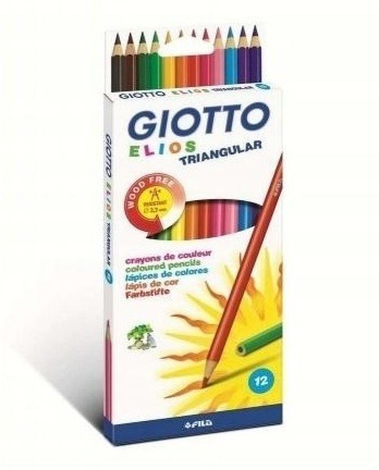 Giotto, kredki ołówkowe, trójkątne, Elios Triangular, 12 kolorów