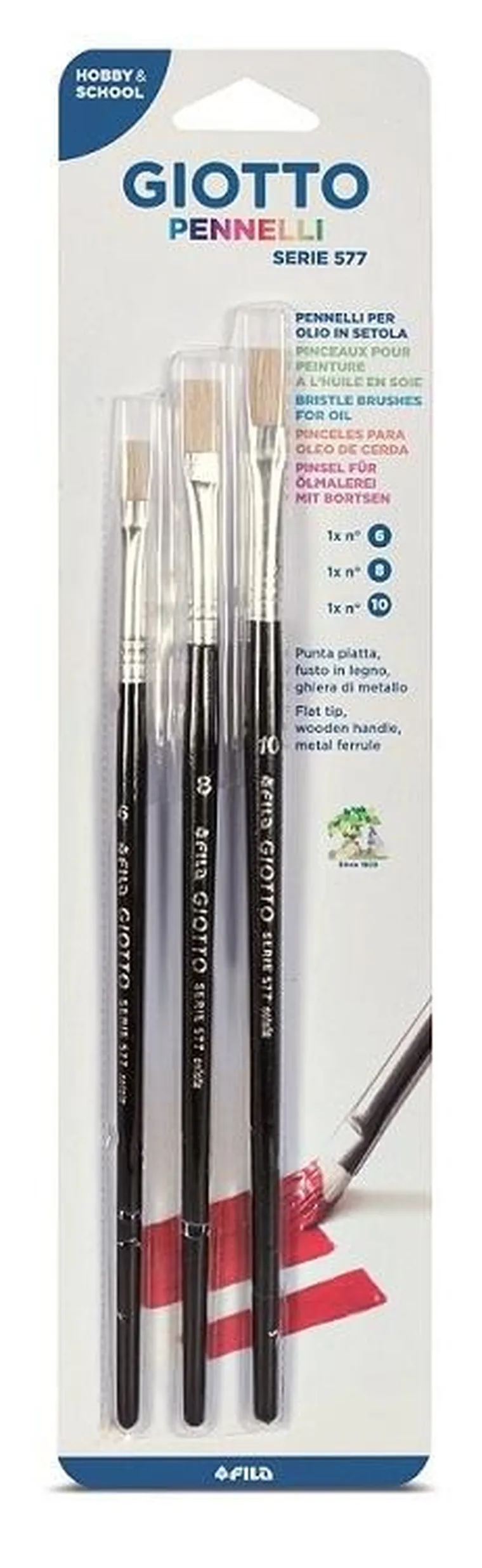 Giotto, pędzle płaskie, nr 6, 8, 10, 3 szt.